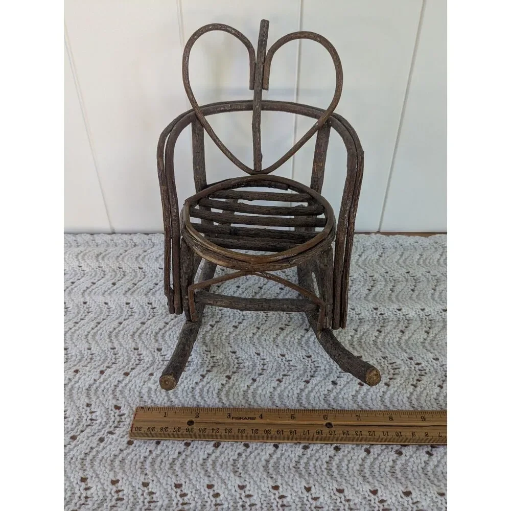 Miniature Doll Sized Twig Rocking Chair - Heart - 9.75